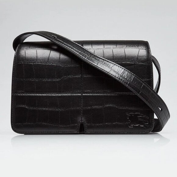 Burberry Black Croc Embossed Snip Flap Shoulder Bag - Picture 1 of 12